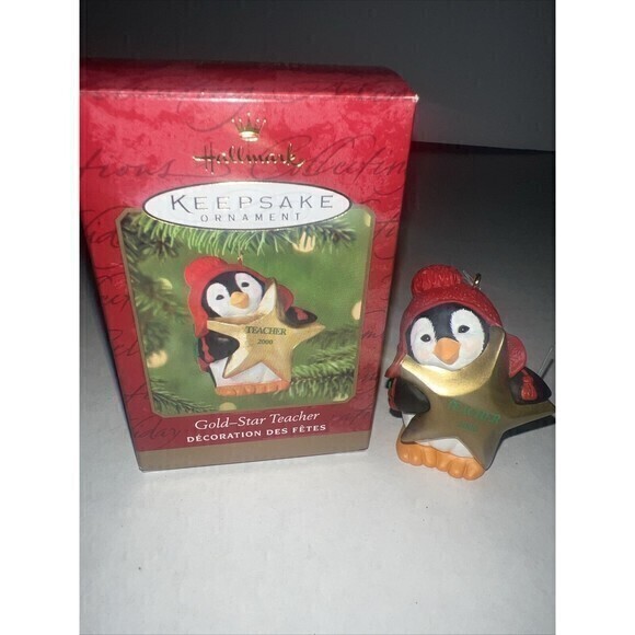 Hallmark Keepsake Ornament,‎ Gold-Star Teacher 2000, Collectible Penguin w/ Star - Picture 3 of 5
